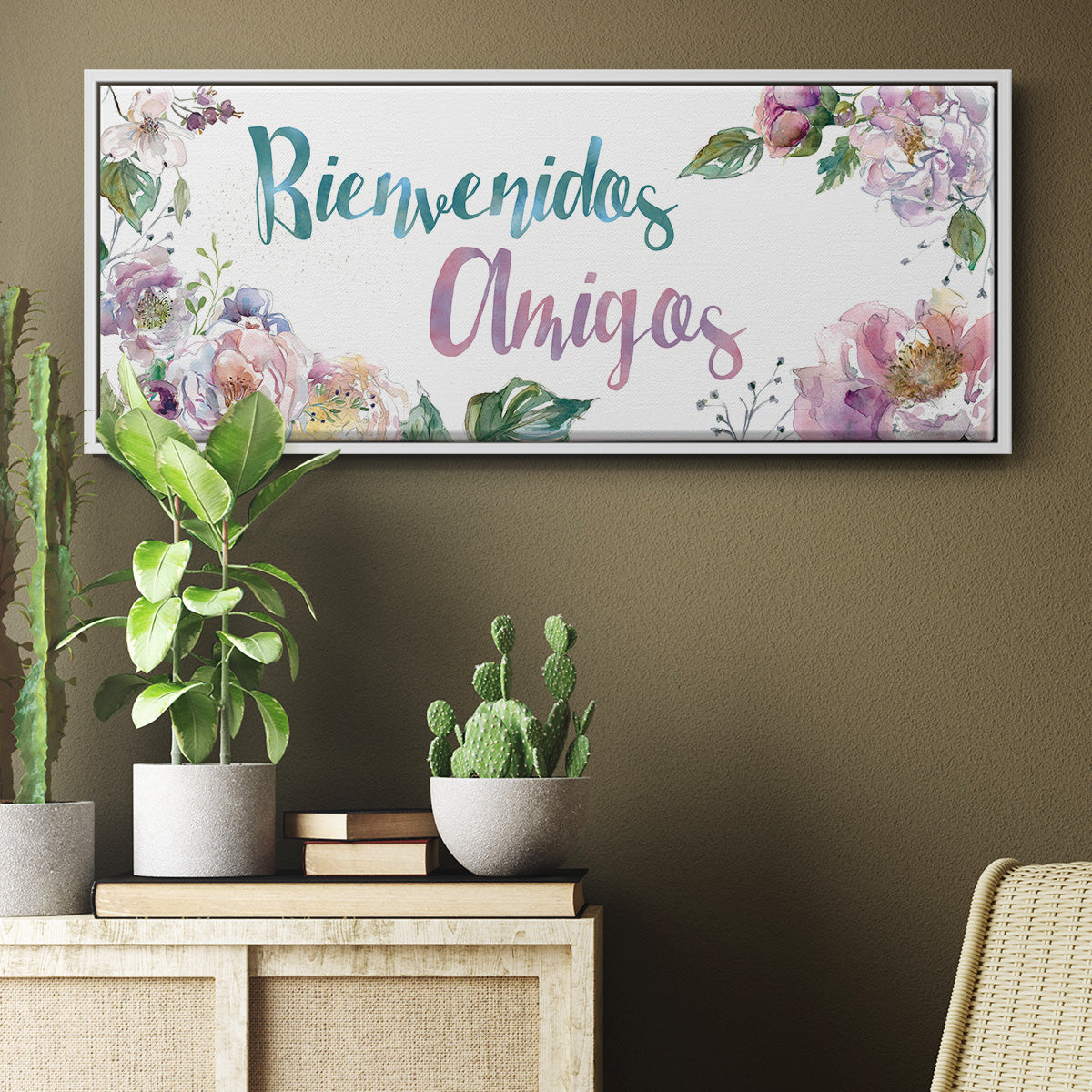 Bienvenidos Amigos - Floater Framed Canvas Print