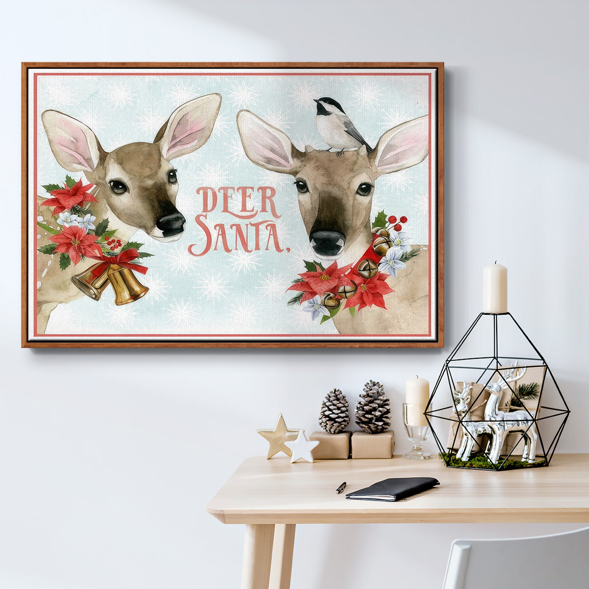 Deer Christmas Collection A - Framed Gallery Wrapped Canvas in Floating Frame