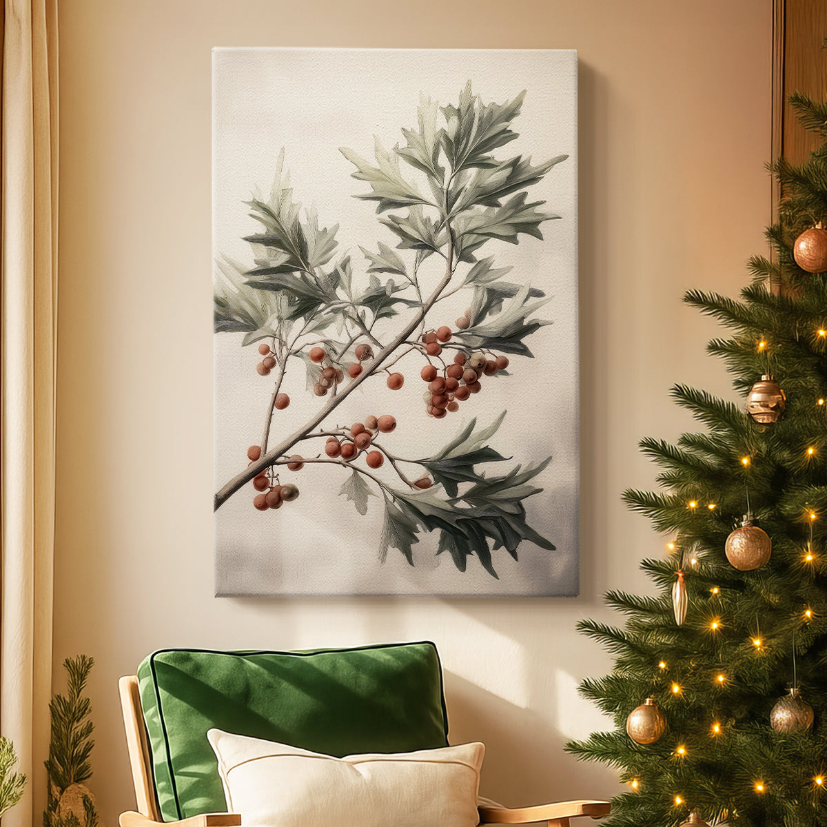 Tinsel-Gold Whisper of Mistletoe - Canvas Art Print