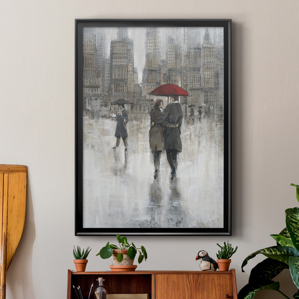 Rain in The City II - Modern Framed Canvas Print