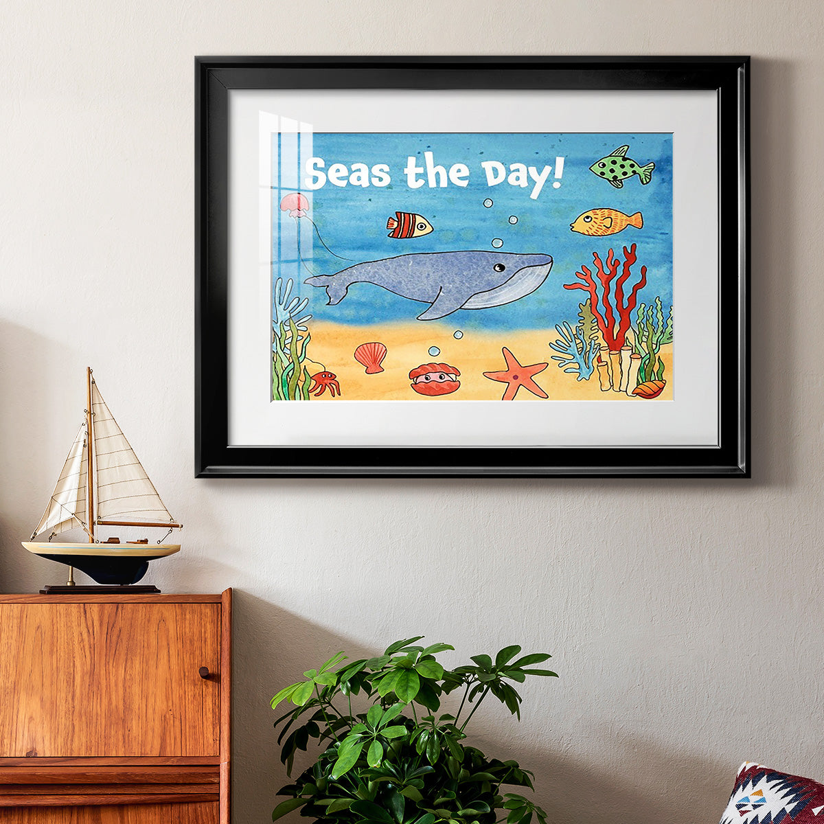 Cute Sea Creatures II - Modern Framed Art Print
