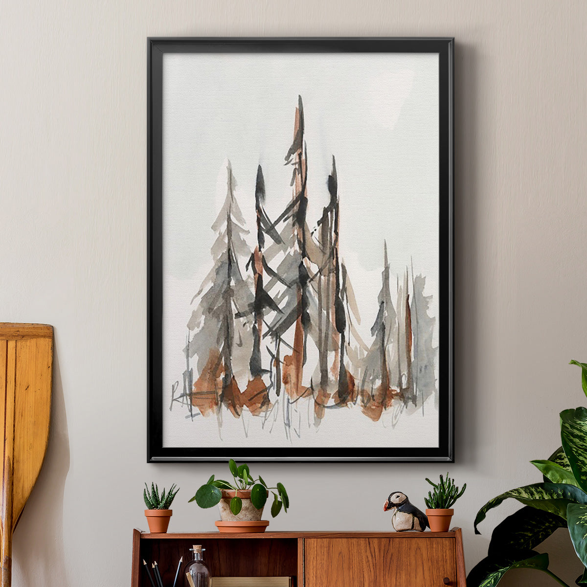 Rustic Evergreens II - Modern Framed Canvas Print