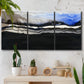 Three-panel canvas wall art featuring abstract passage of time composition, displayed in a boho-chic entryway above a console table.