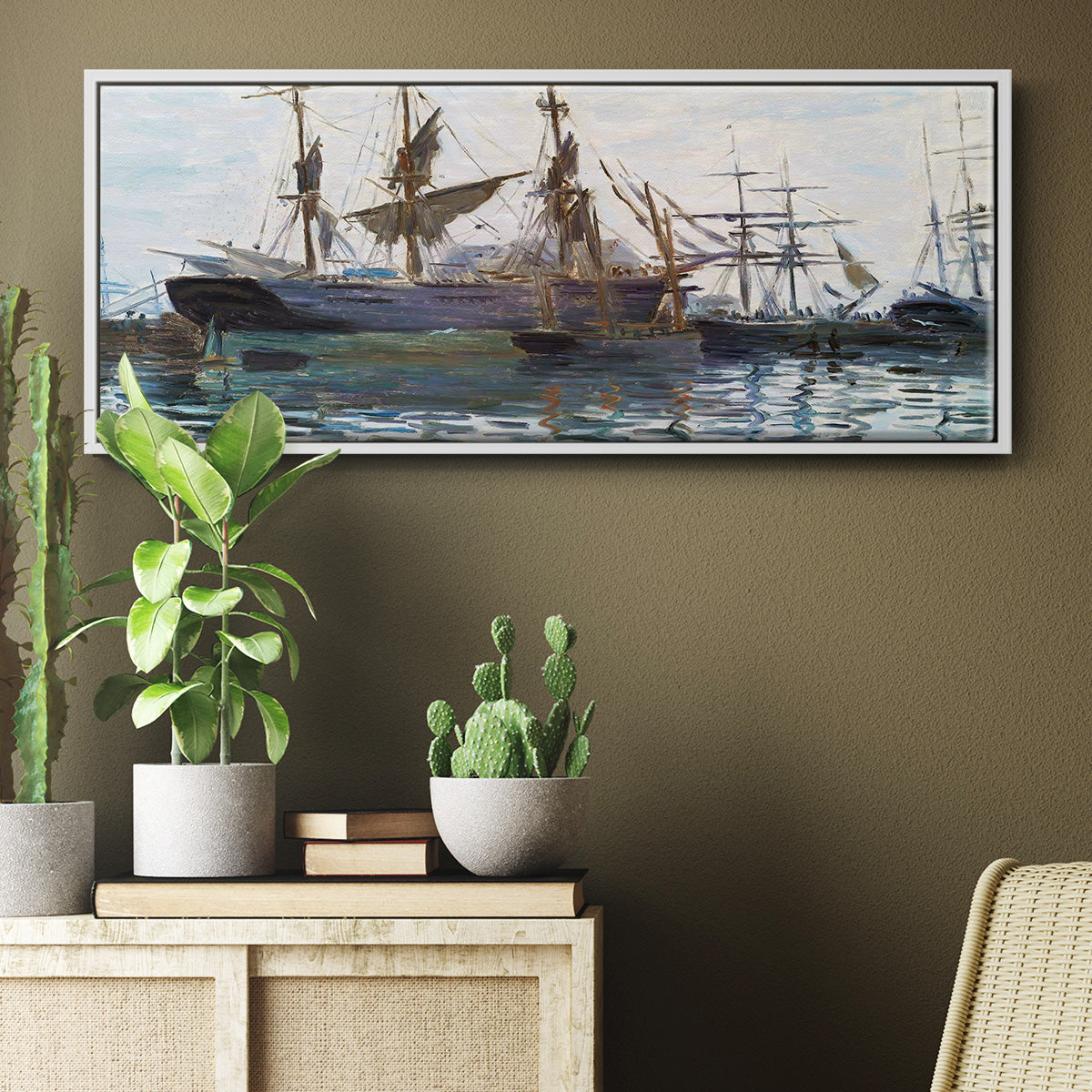 Ships in Harbor, 1873 - Floater Framed Canvas Print