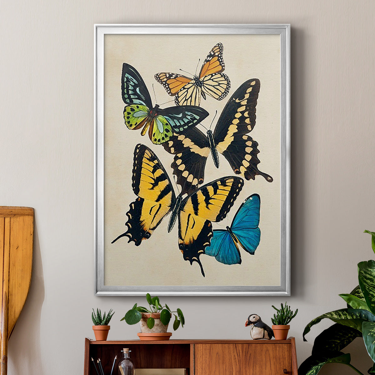 Collaged Butterflies II - Modern Framed Canvas Print