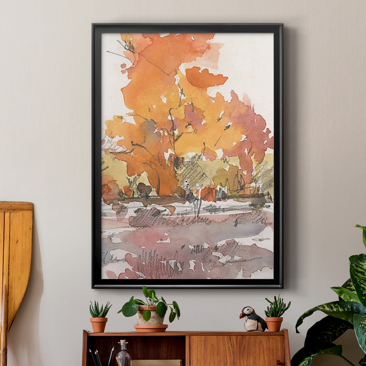 Watercolor Treeline Sketch II - Modern Framed Canvas Print