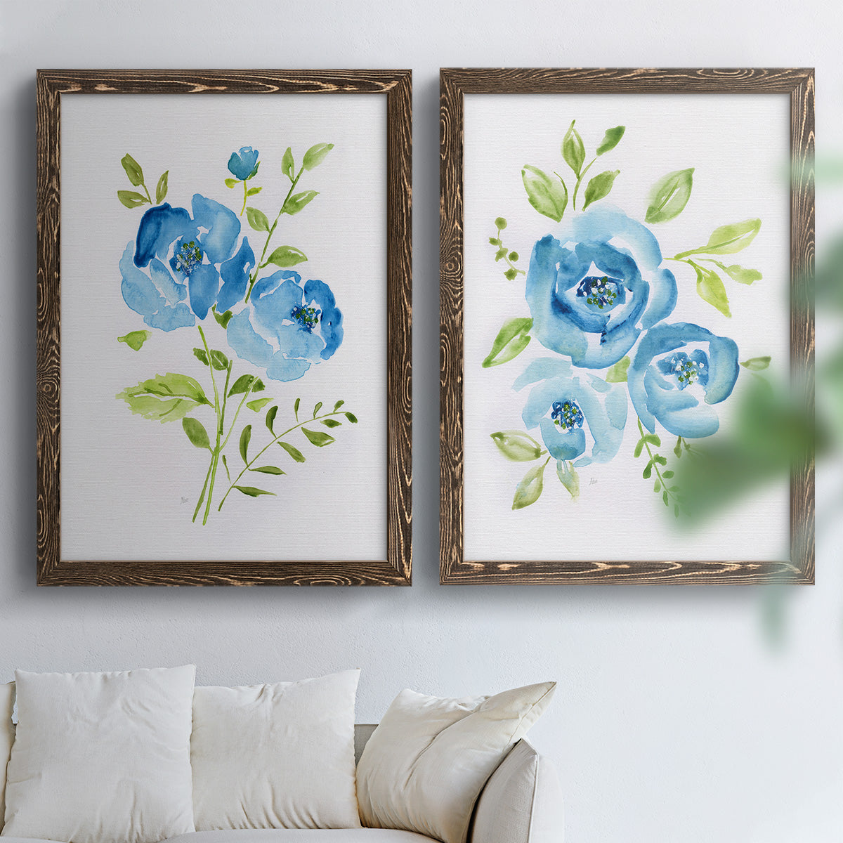 Blue Morning Bouquet I - Premium Framed Canvas 2 Piece Set - Ready to Hang