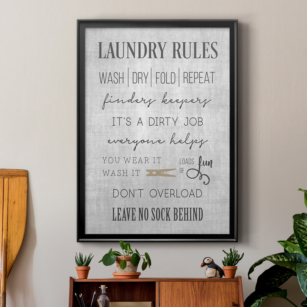Neutral Laundry Rules - Modern Framed Canvas Print