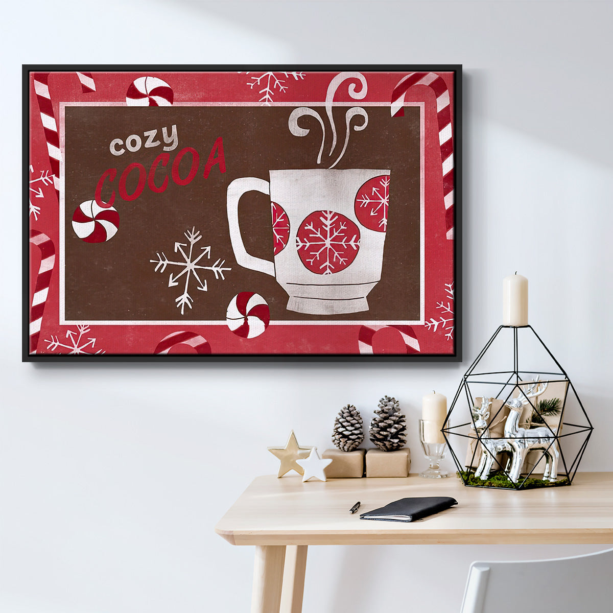 Cozy Cocoa Christmas Collection A - Framed Gallery Wrapped Canvas in Floating Frame