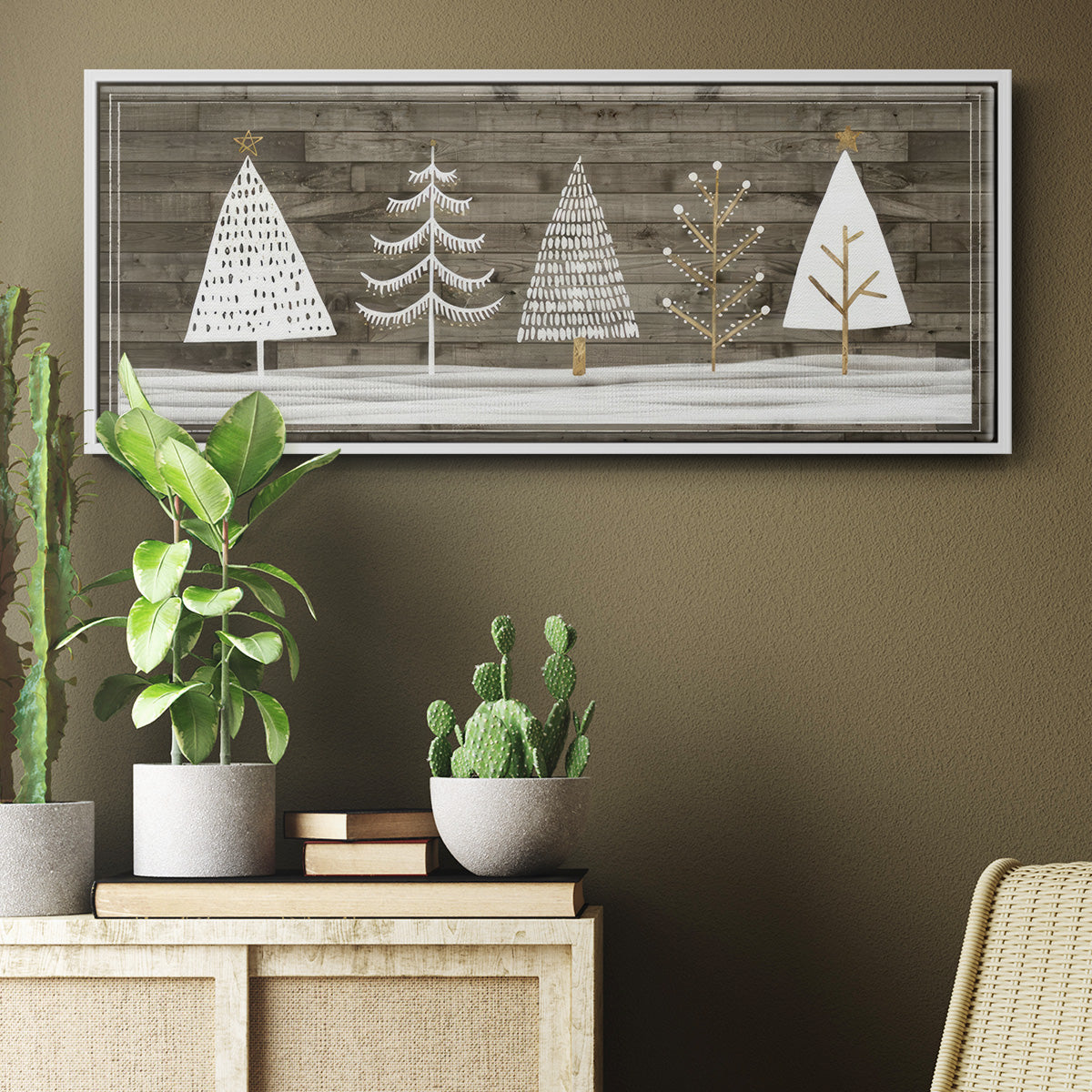 Wooded White Christmas Collection D - Floater Framed Canvas Print