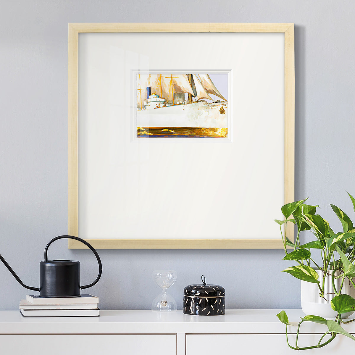 Golden Steam Ship Premium Framed Print Double Matboard