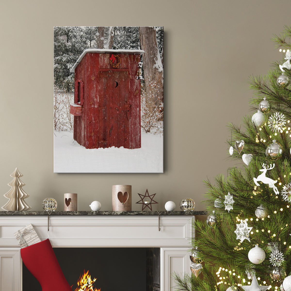 Holiday Outhouse Premium Gallery Wrapped Canvas - Ready to Hang