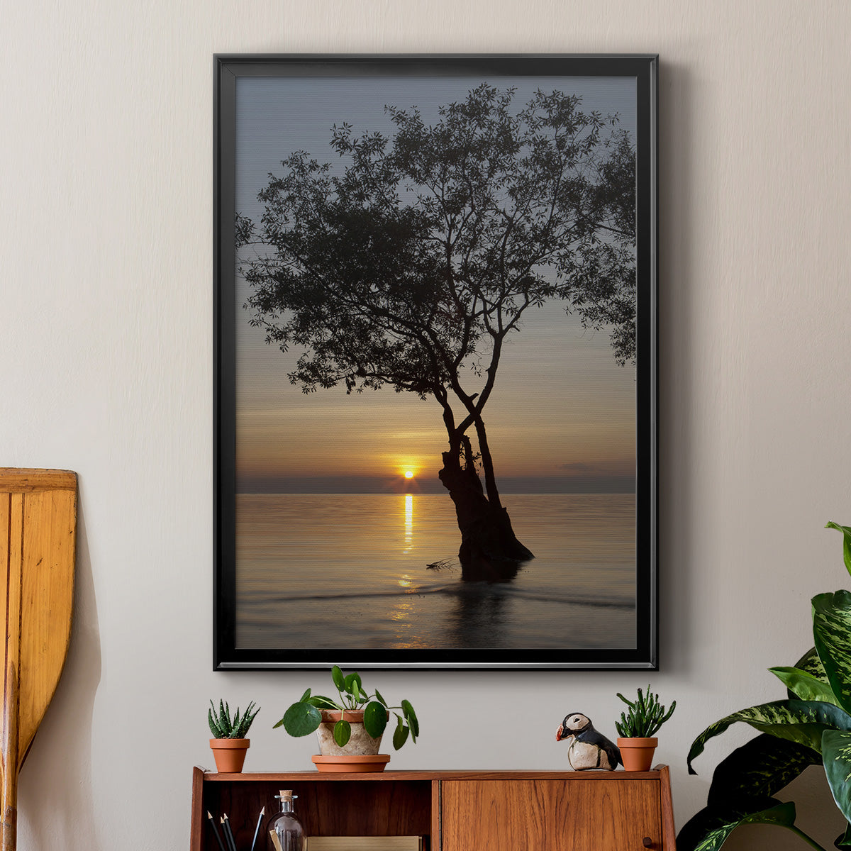 Sunset Silhouette - Modern Framed Canvas Print