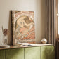 Canvas art print of a vintage advertisement featuring a stylized figure and decorative text styled in a home decor setting.