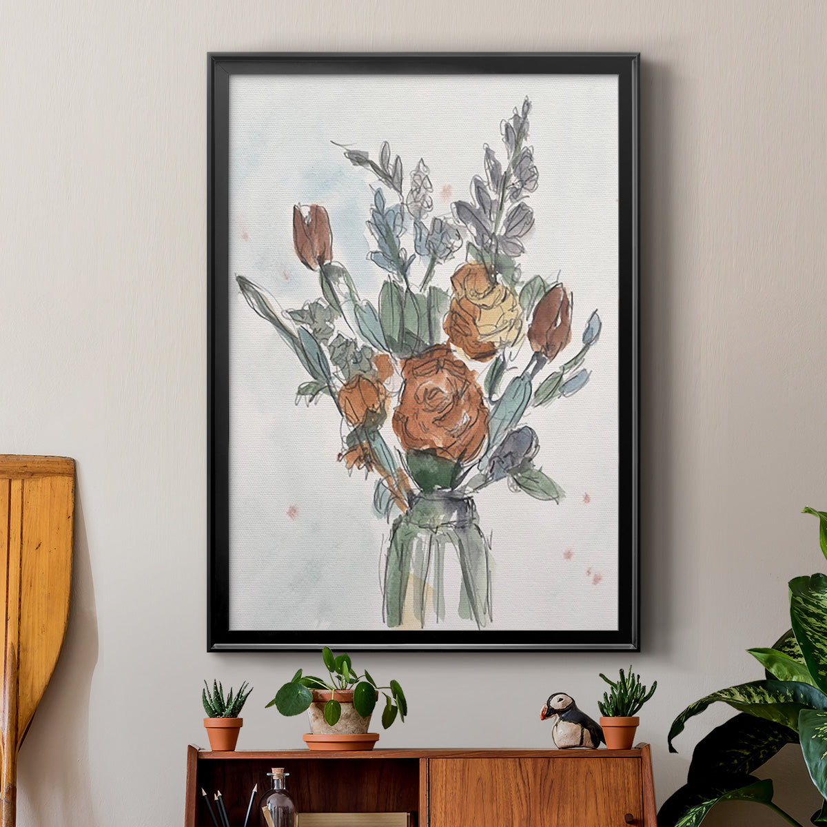 Watercolor Floral Arrangement II - Modern Framed Canvas Print