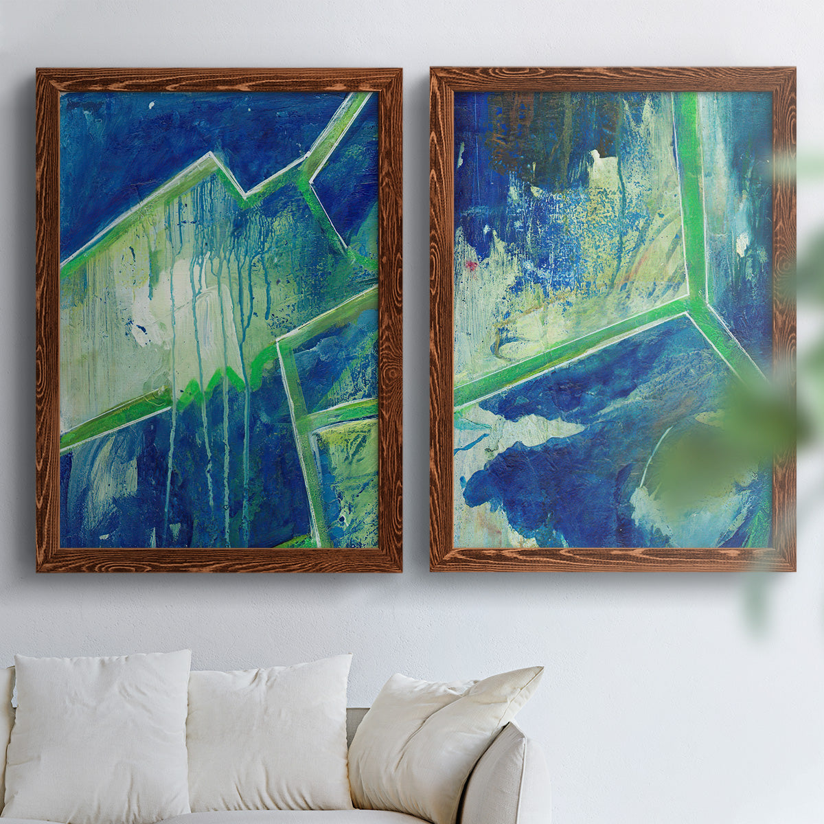 Geometric in Cool V - Premium Framed Canvas 2 Piece Set - Ready to Hang