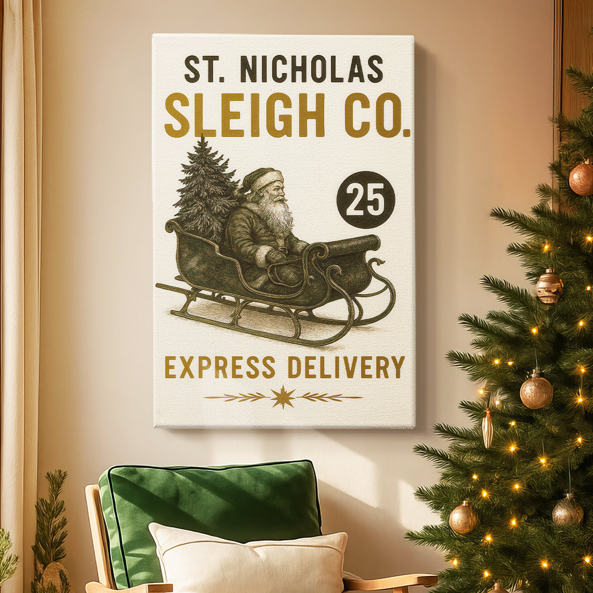 Tinsel-Gold Evergreen Village - Canvas Art Print