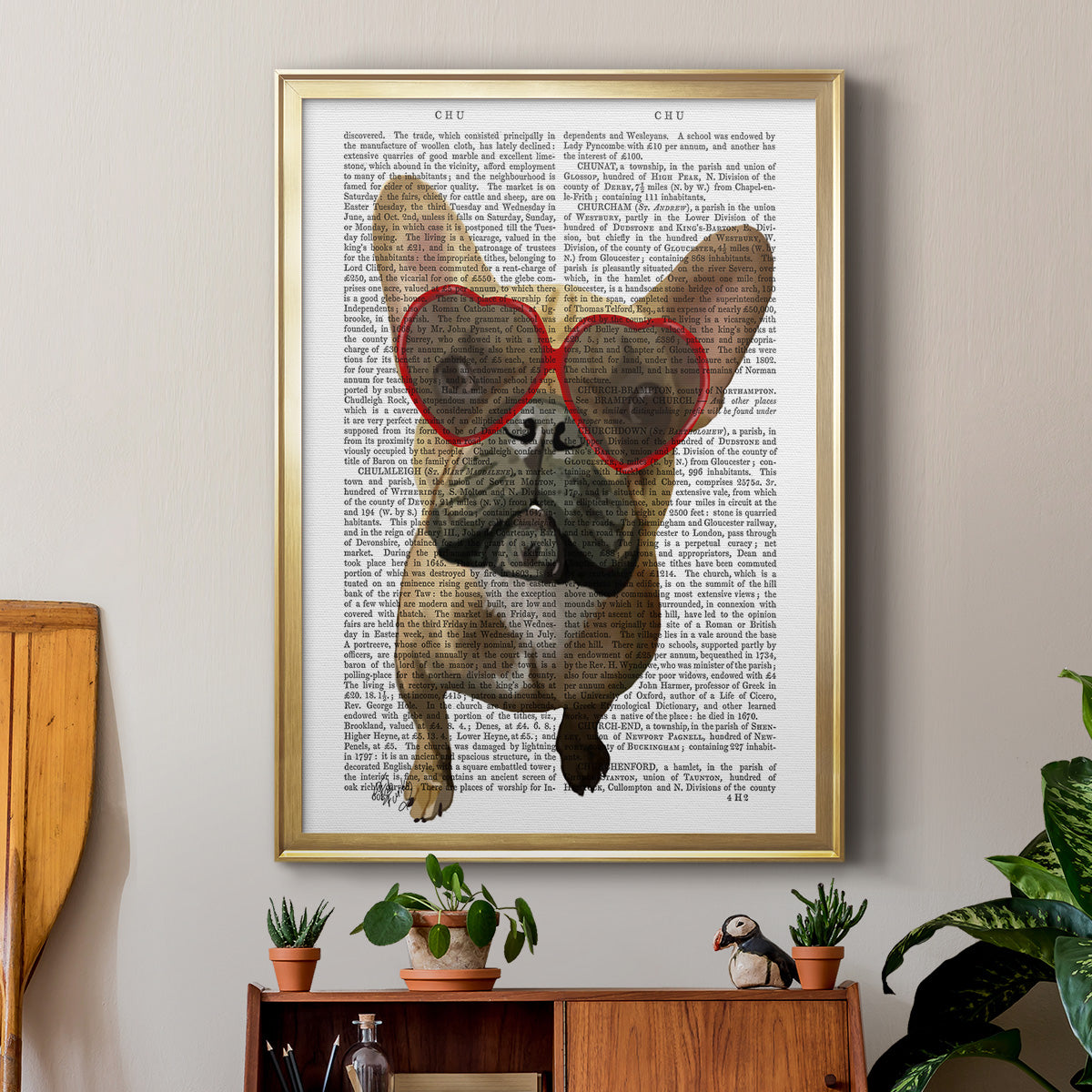 French Bulldog and Heart Glasses - Modern Framed Canvas Print