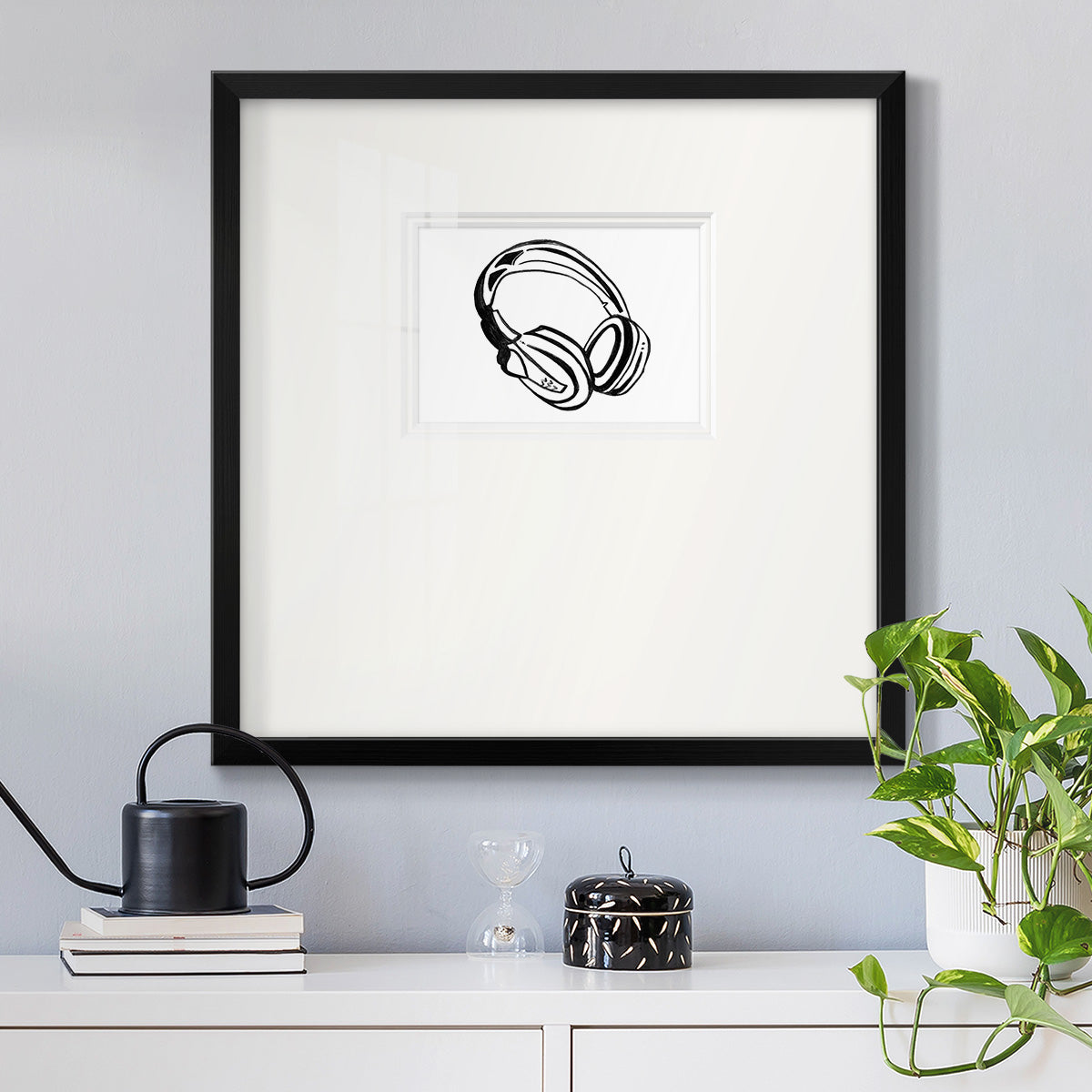 Headphones Sketch Premium Framed Print Double Matboard