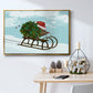 Christmas Holly Hedgehog Sledding - Framed Gallery Wrapped Canvas in Floating Frame