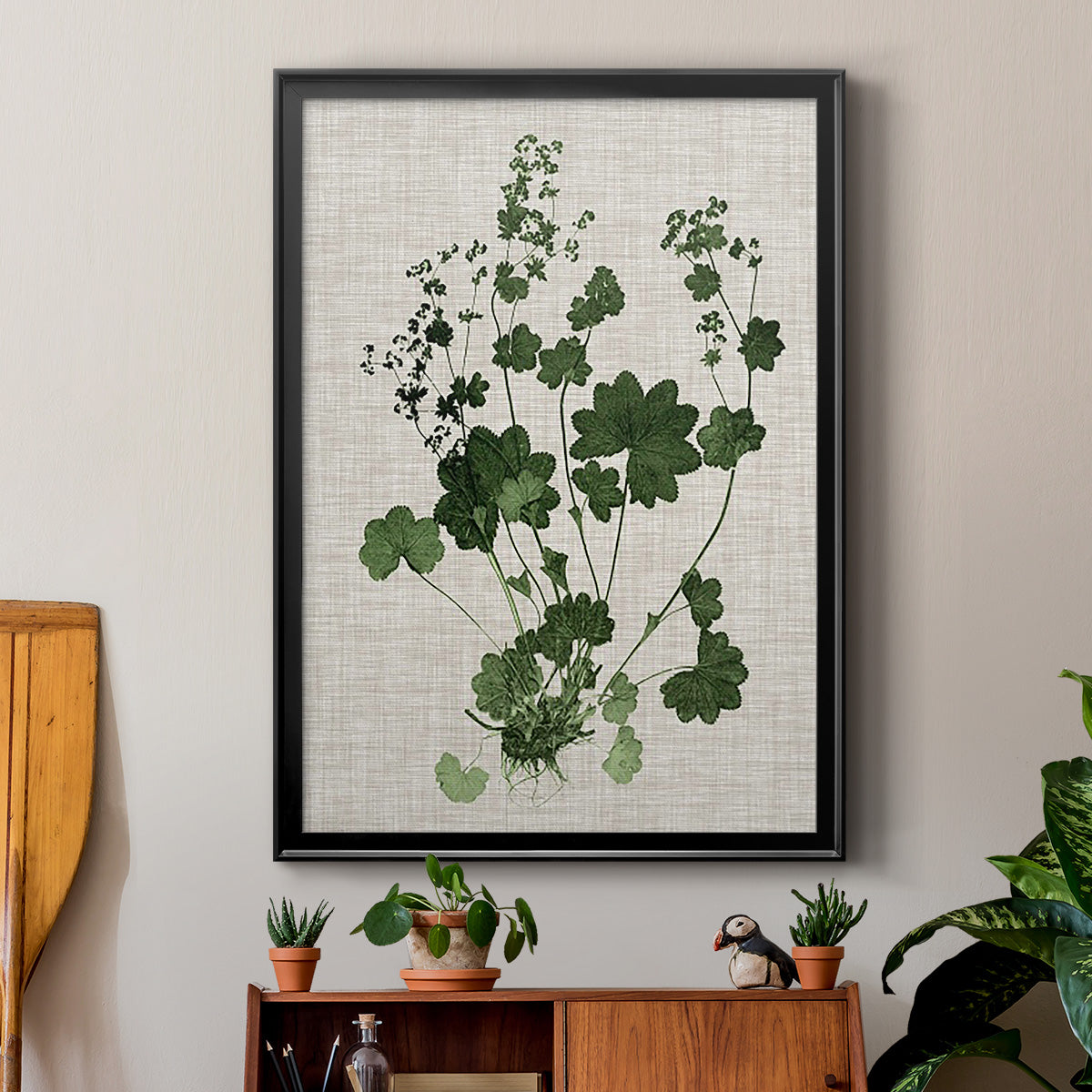 Forest Foliage on Linen III - Modern Framed Canvas Print