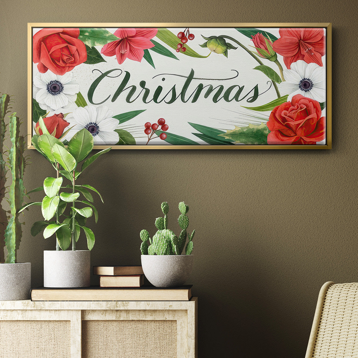 Christmas Flora Wreath Collection D - Floater Framed Canvas Print