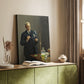 Canvas art print of a composed male figure with subtle shading and calm presence styled in a home decor setting.