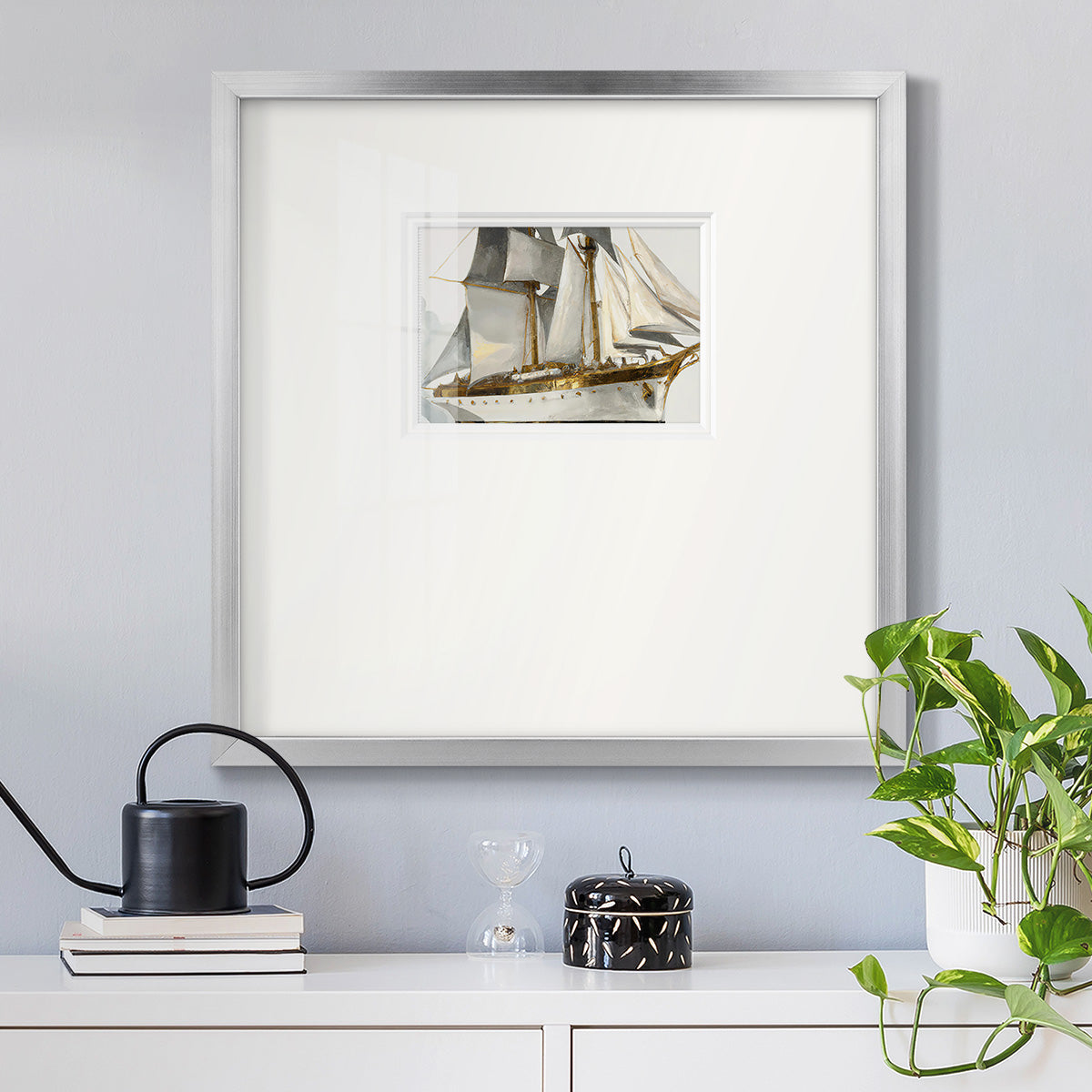 White and Gold Sails Premium Framed Print Double Matboard