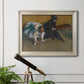 Impressionist portrait of a seated woman by Edgar Degas in an ornate champagne frame displayed in a light-toned interior setting.