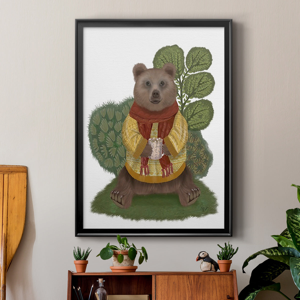 Hot Chocolate Bear - Modern Framed Canvas Print