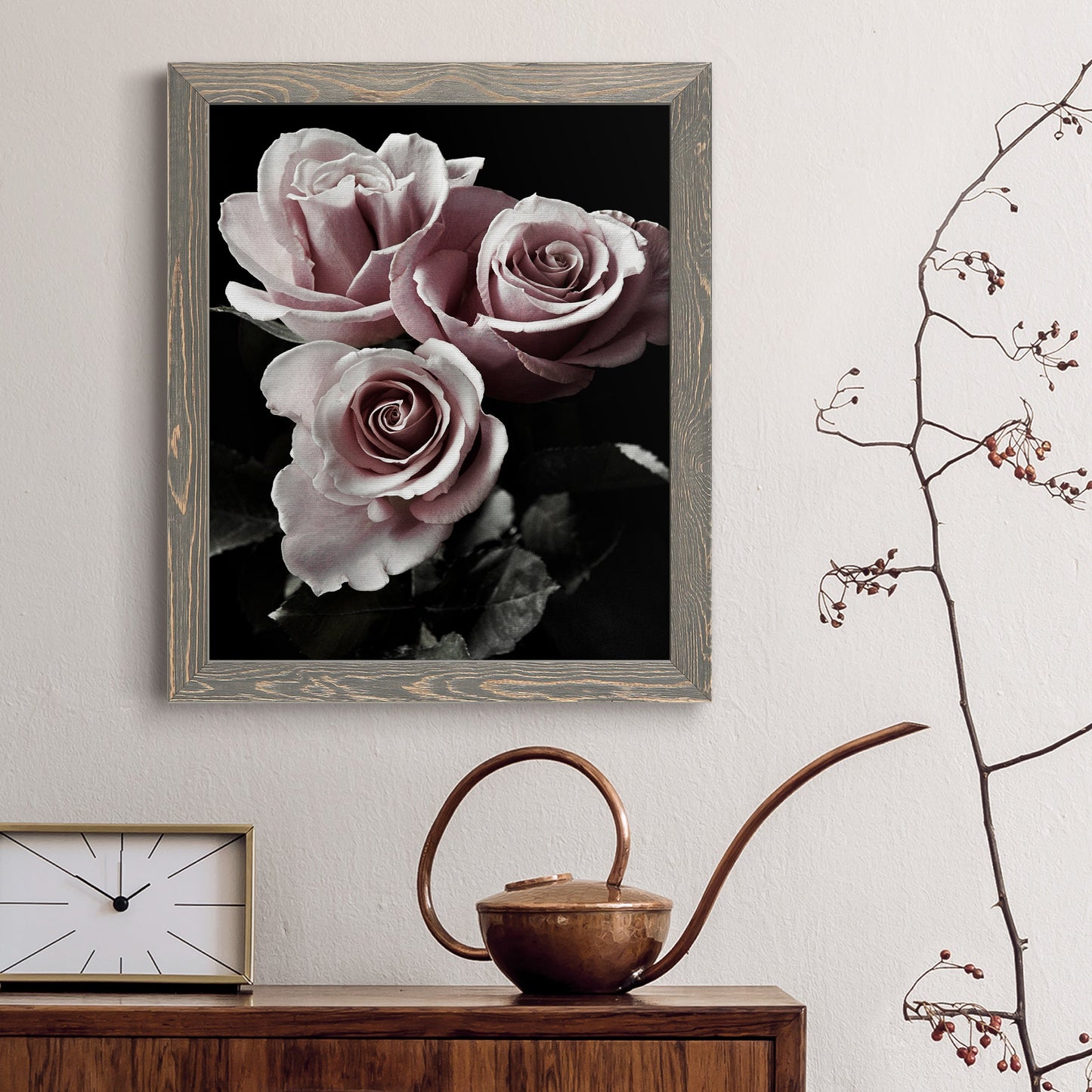 Rose Noir I - Premium Canvas Framed in Barnwood - Ready to Hang