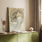 Canvas art print of a stylized figure with flowing lines and symbolic musical theme styled in a home decor setting.