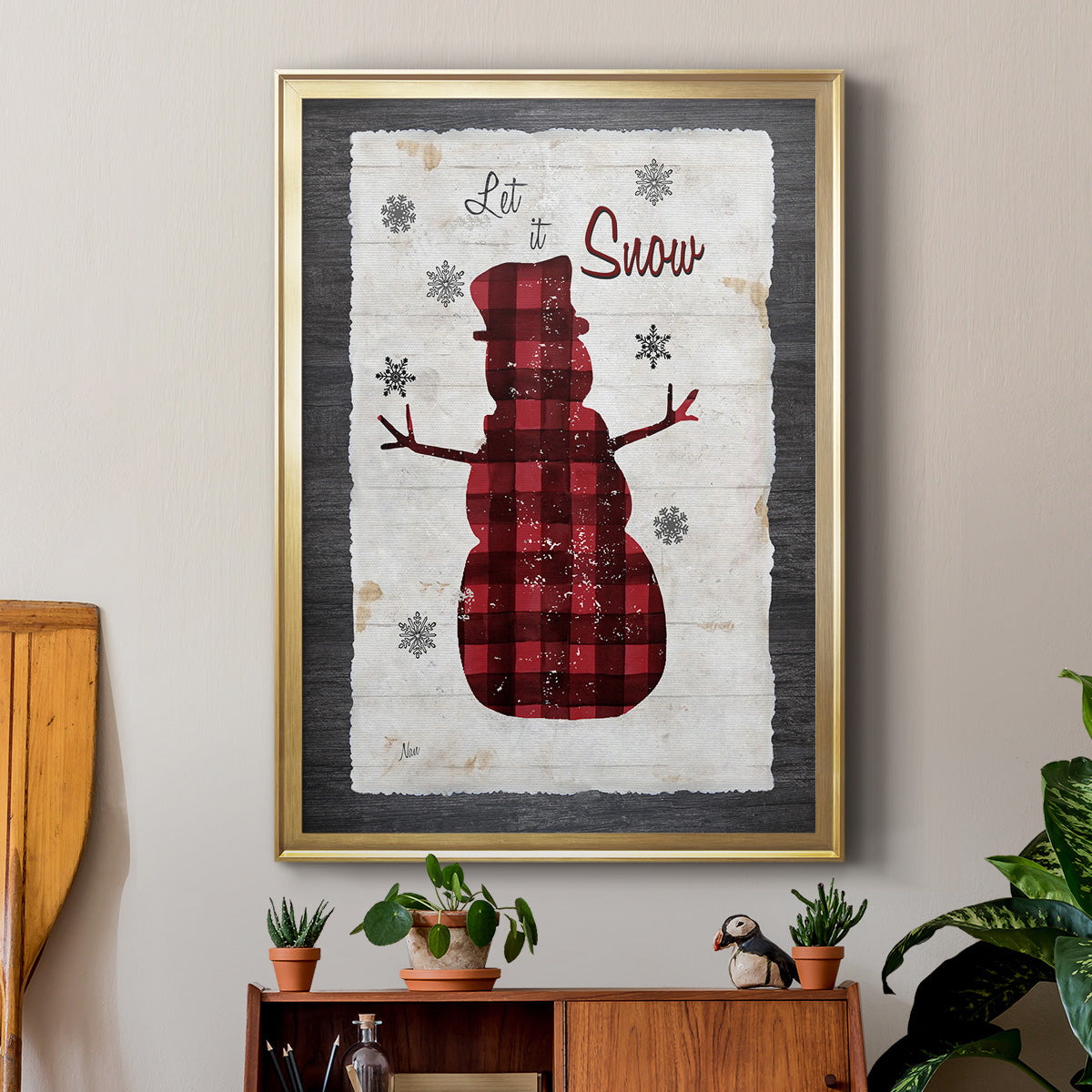 Checkered Snowman I - Modern Framed Canvas Print