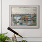Impressionist river bridge scene on an overcast day by Claude Monet in an ornate weathered white frame displayed in a light-toned interior setting.