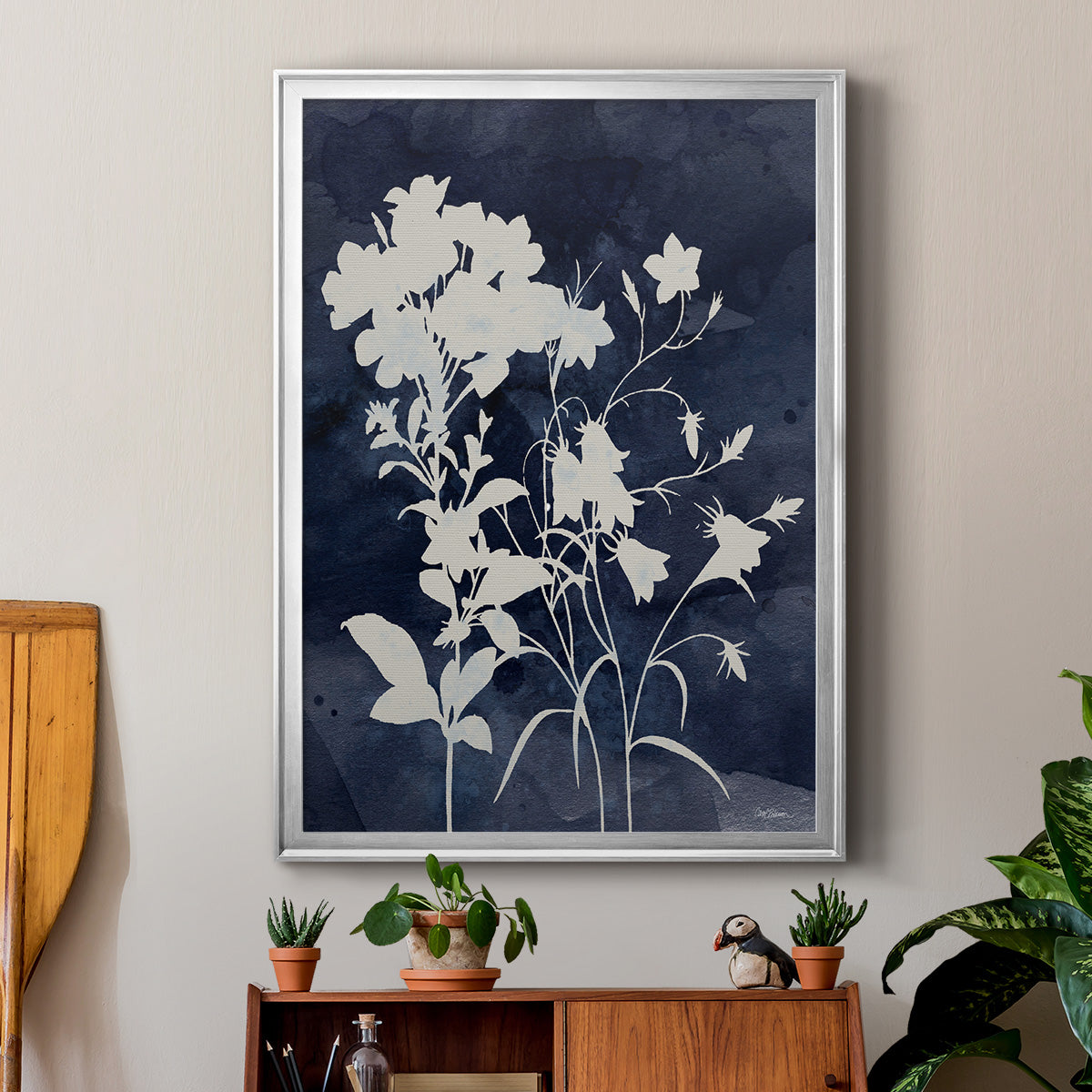Indigo Botanical II Revisited - Modern Framed Canvas Print