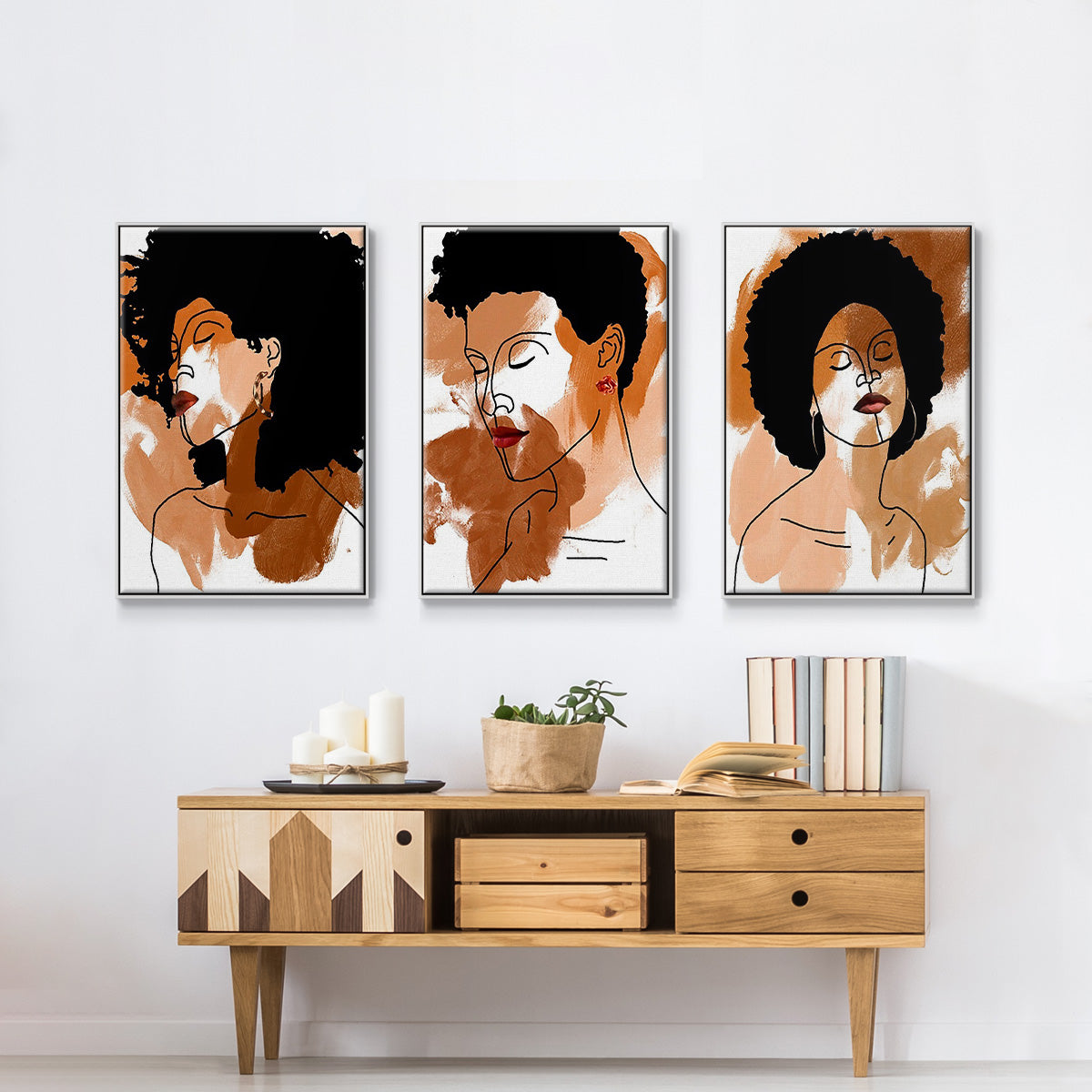 Phenomal Women I - Framed Premium Gallery Wrapped Canvas L Frame 3 Piece Set - Ready to Hang