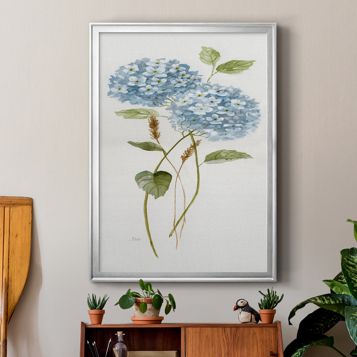 Petite Blue Hydrangea II - Modern Framed Canvas Print