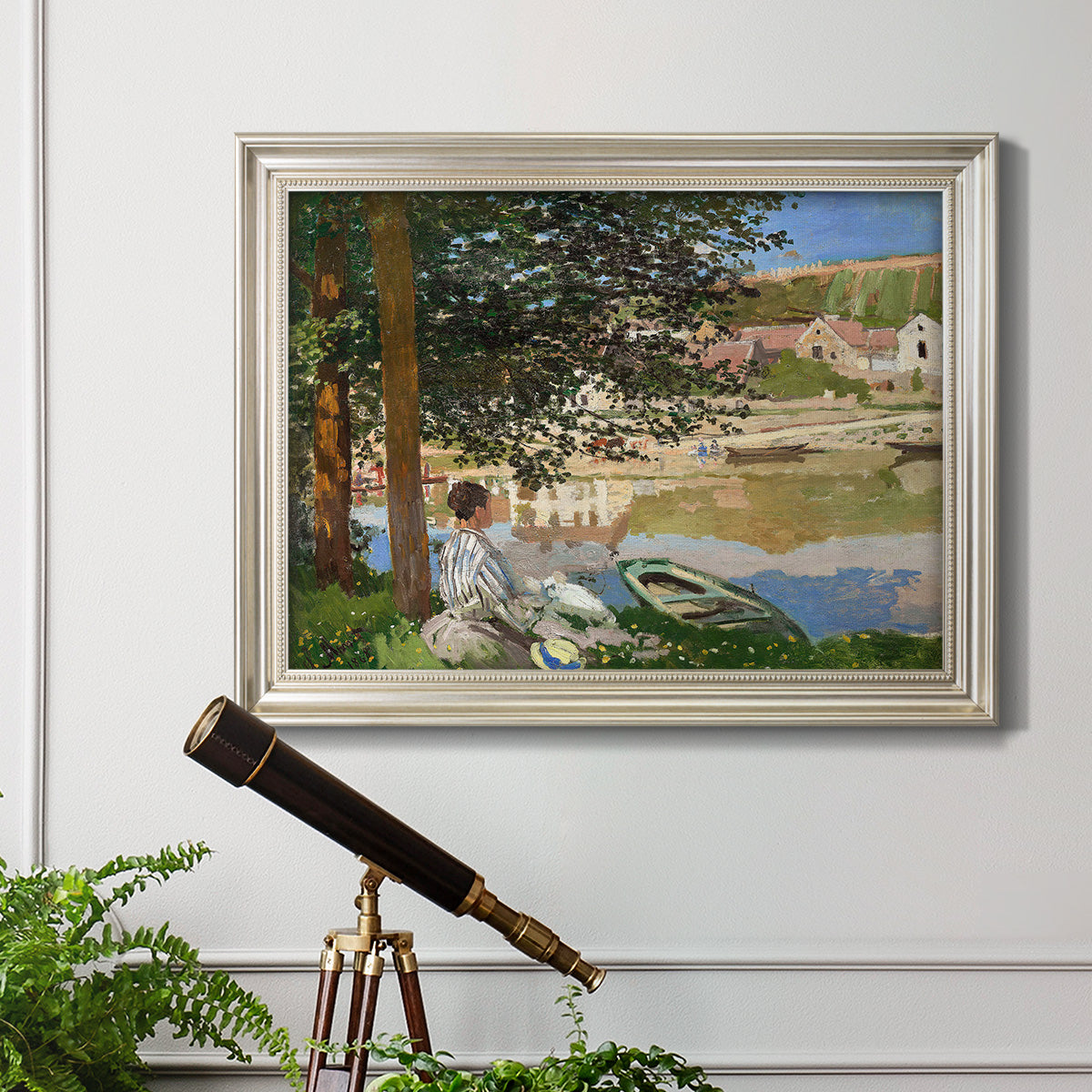 On the Bank of the Seine, Bennecourt - Ornate Framed Canvas Print