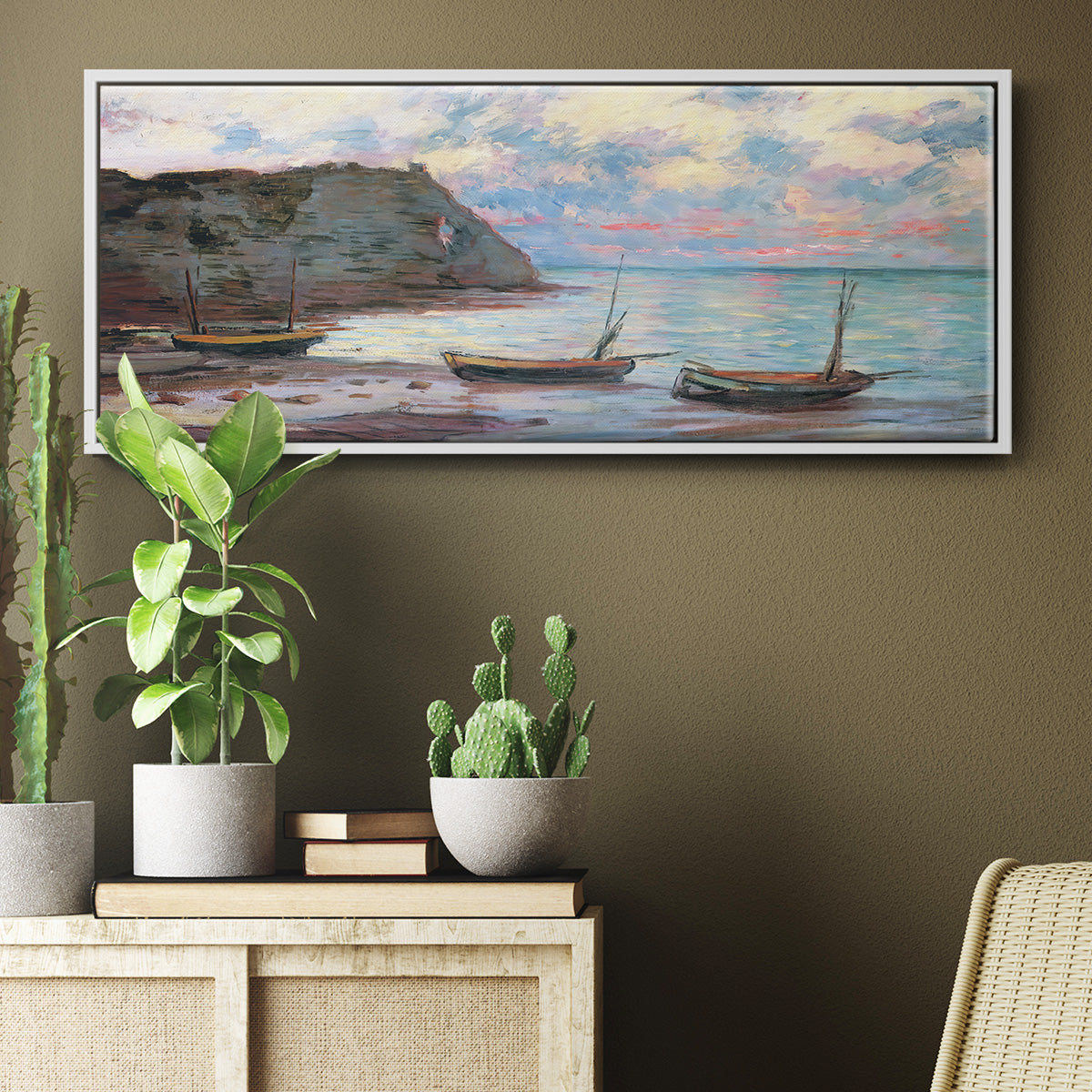 Sunset at Étretat, 1885 - Floater Framed Canvas Print