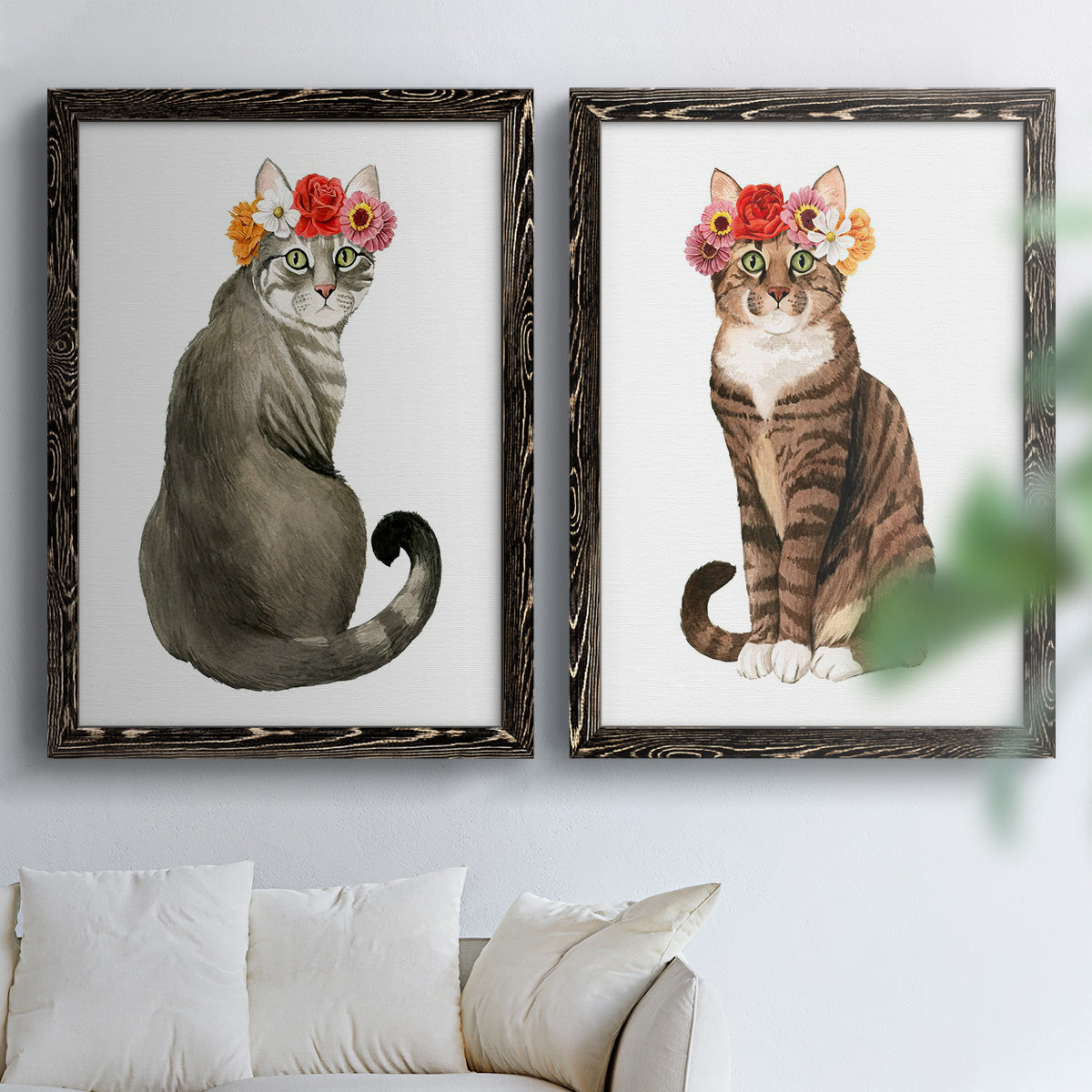 Flower Crown Cats I - Premium Framed Canvas 2 Piece Set - Ready to Hang