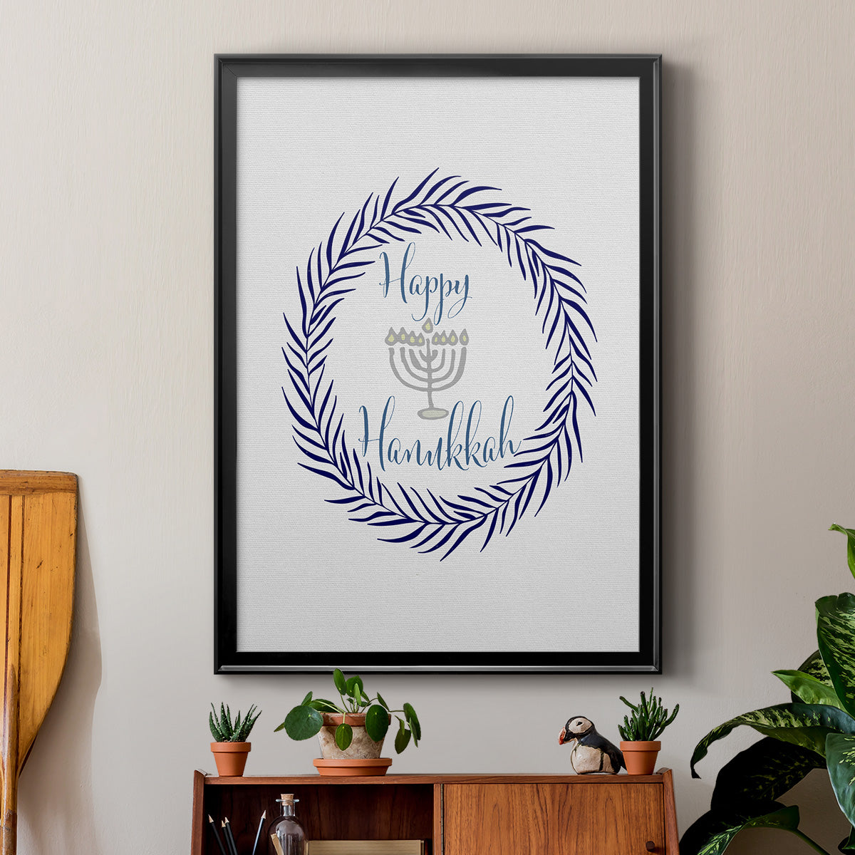 Hanukkah Wreath - Modern Framed Canvas Print