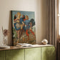 Canvas art print of a balanced composition with figures and natural setting styled in a home decor setting.