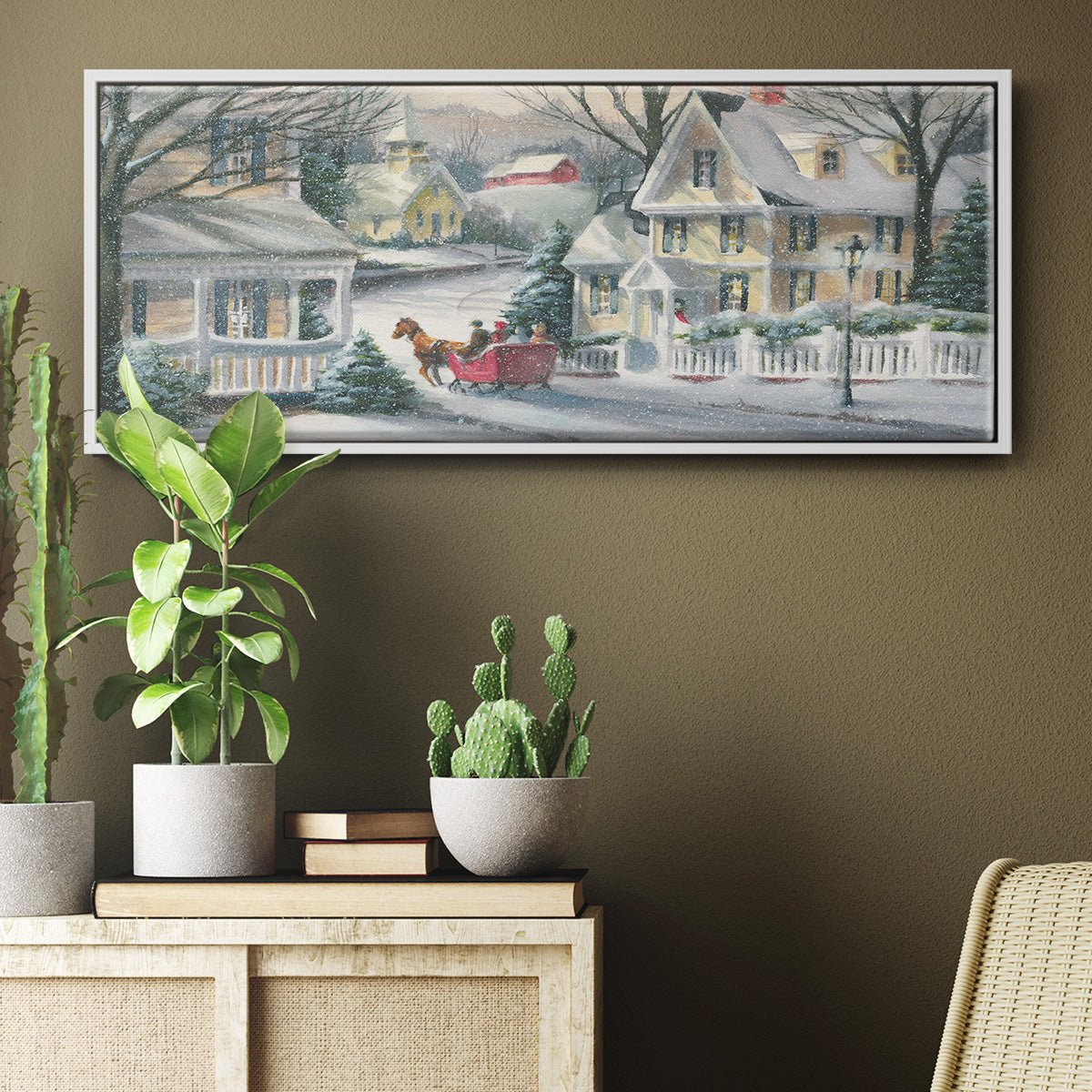 Village Sleigh Ride - Floater Framed Canvas Print
