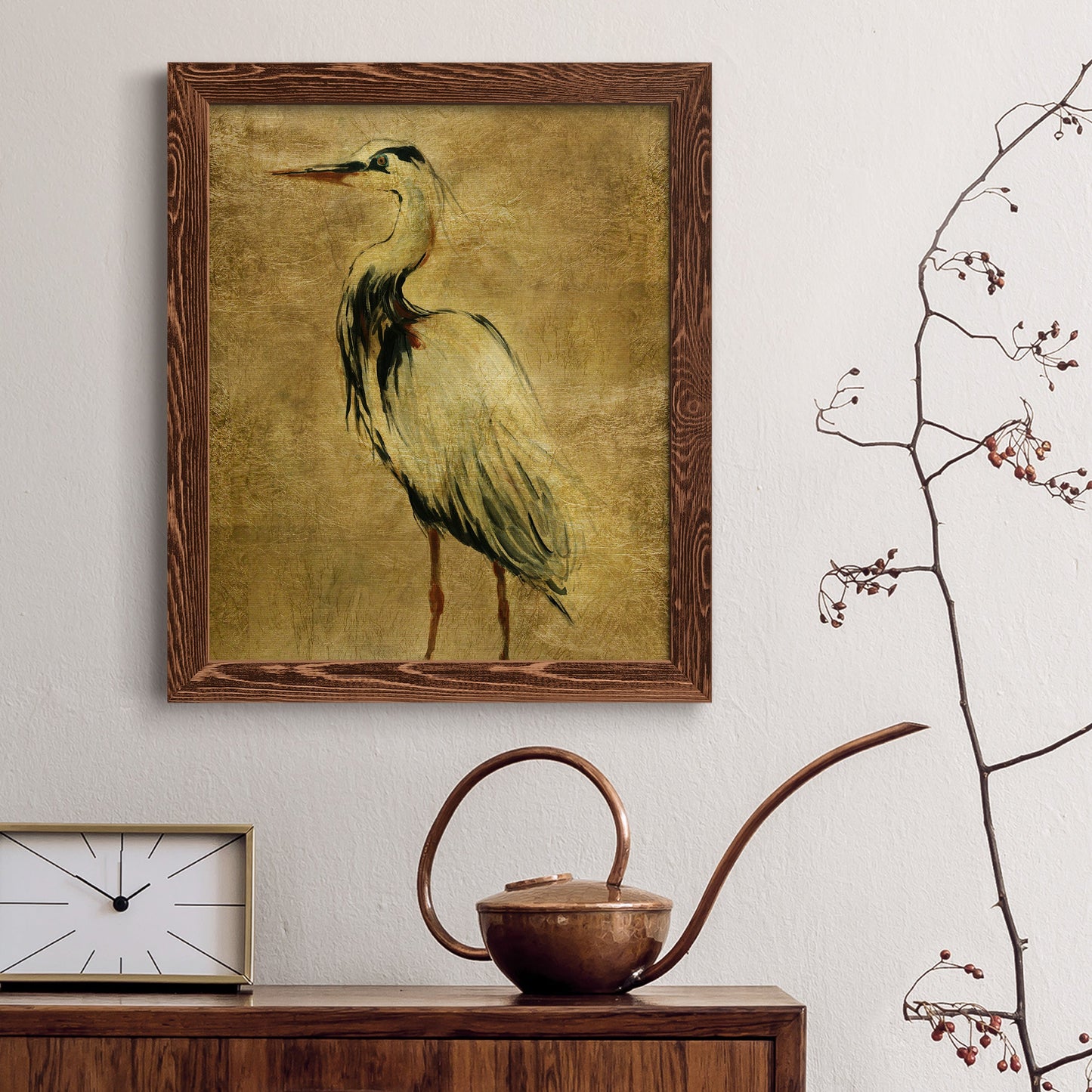 Gold Crane at Dusk II - Premium Canvas Framed in Barnwood - Ready to Hang