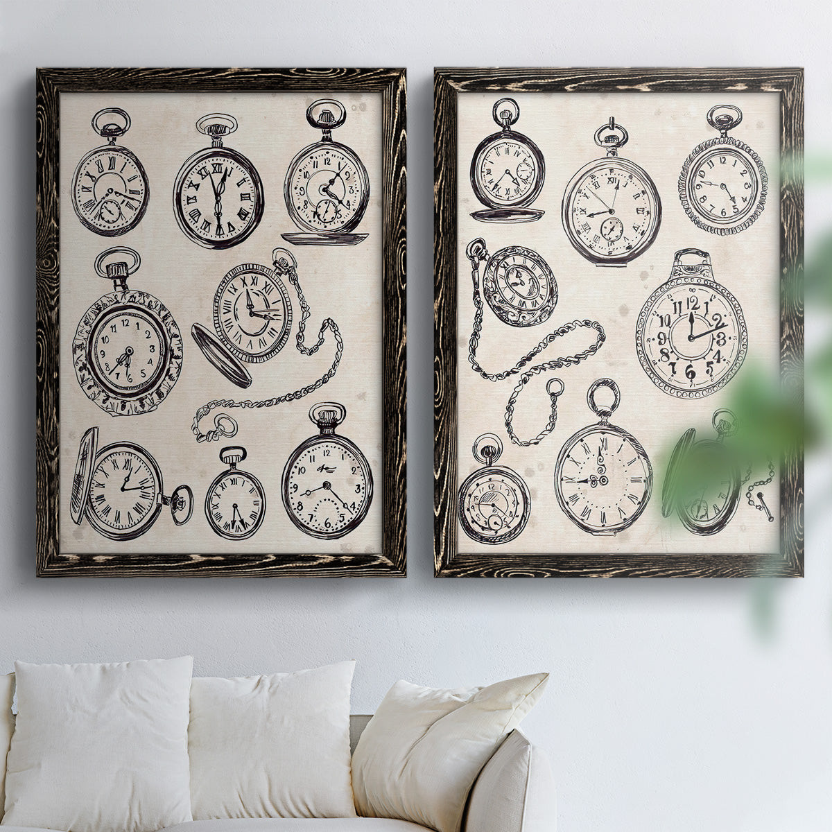 Pocket Watch Sketches I - Premium Framed Canvas 2 Piece Set - Ready to Hang