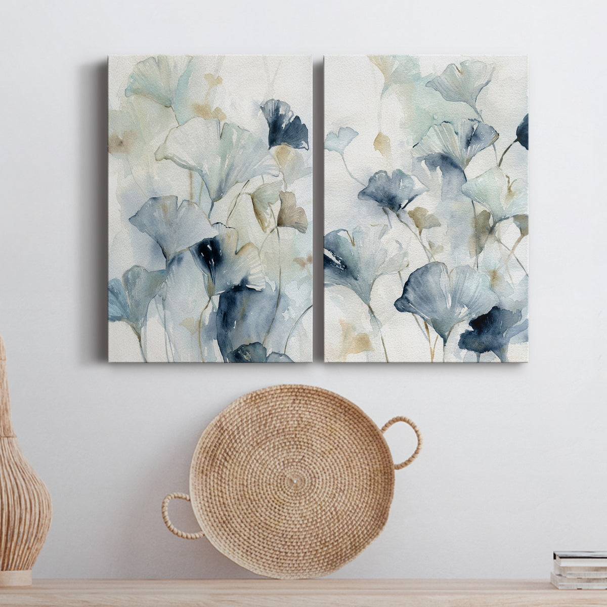 Indigo Ginkgo Premium Gallery Wrapped Canvas - Ready to Hang Set of 2