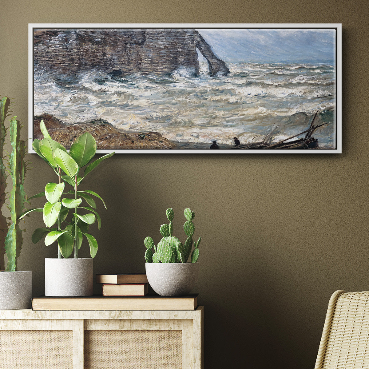 The Manneport, Étretat, Rough Sea, 1883 - Floater Framed Canvas Print