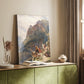 Canvas art print of a natural scene with figures in outdoor setting and soft tones styled in a home decor setting.