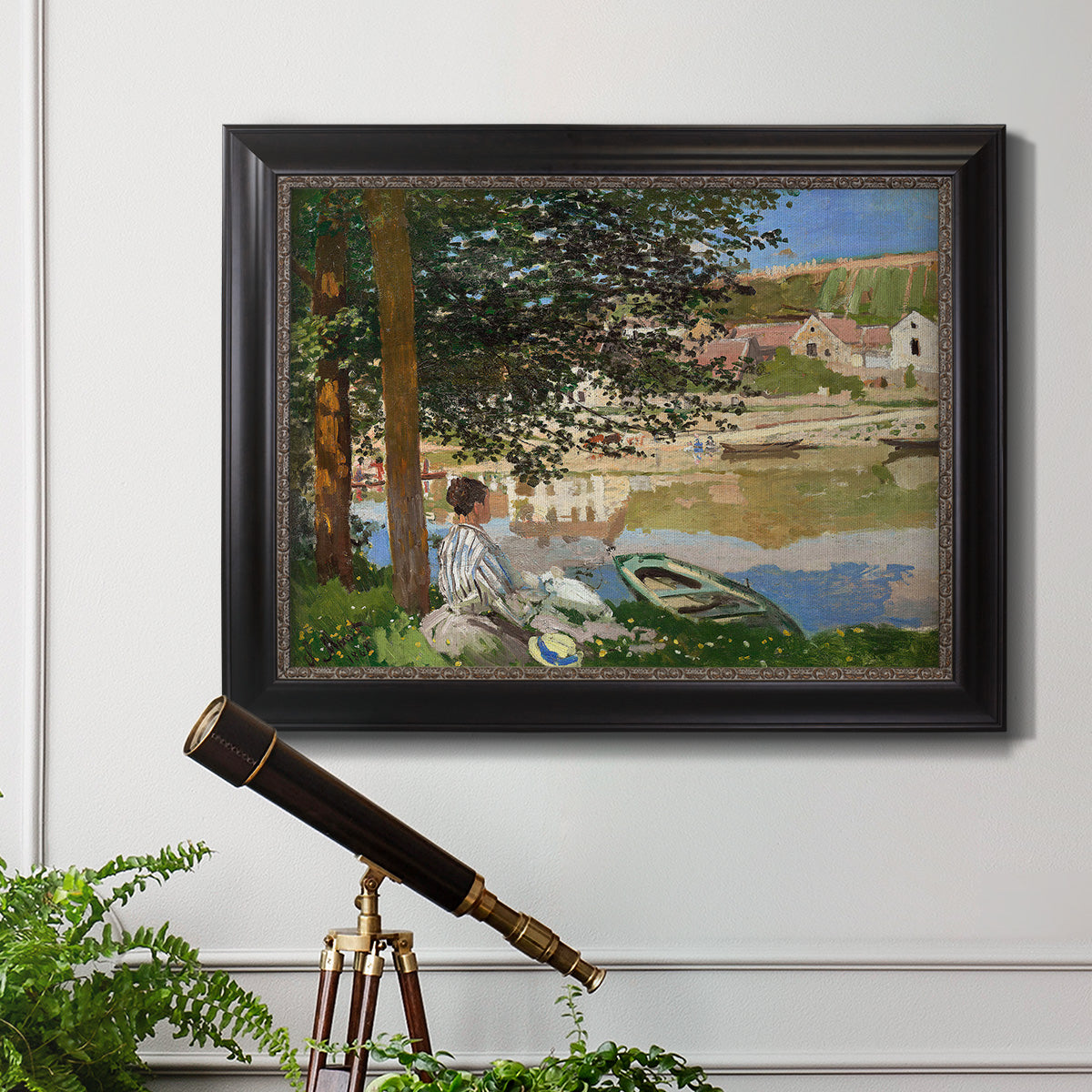 On the Bank of the Seine, Bennecourt - Ornate Framed Canvas Print