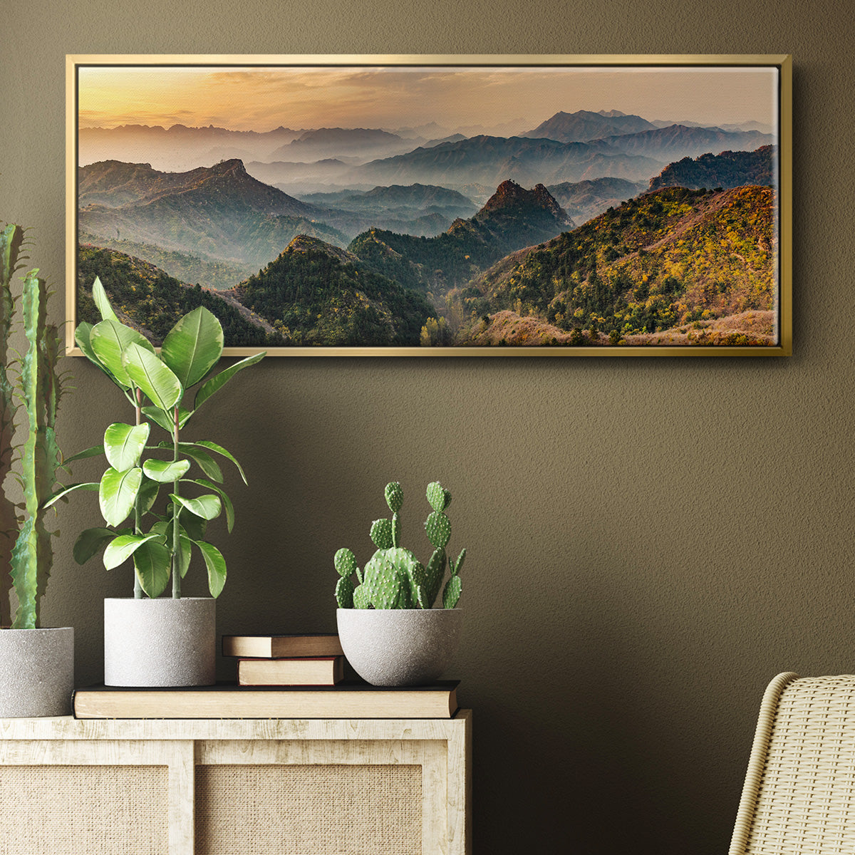 Jinshanling Mountains at Sunrise in Autumn Colors - Floater Framed Canvas Print